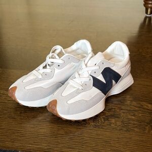 New Balance White Sneakers with Navy 'N' and Gum Toe Accents
